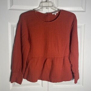 Madewell Lightspun Peplum Button Back Shirt Women M Etruscan Clay Gauze Top